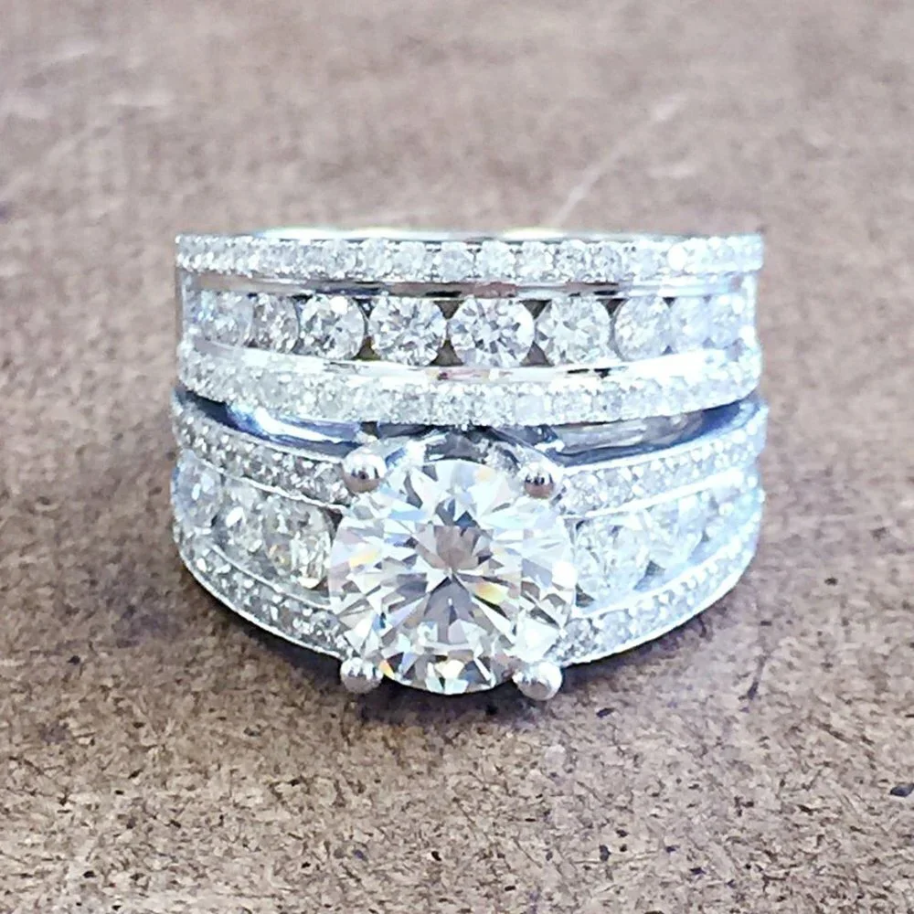 🌸Bague Eternity Full CZ Diamonds Silver Plated Couple Chunky Ring Set,UNVN12286 - Picture 10 of 10